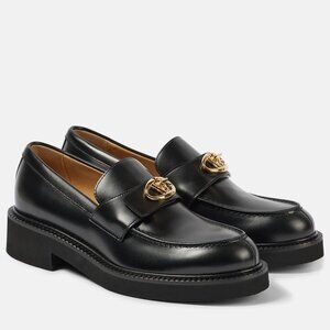 Valentino Garavani V Logo VLOGO Locker Calfskin Leather Flat Loafers Shoes